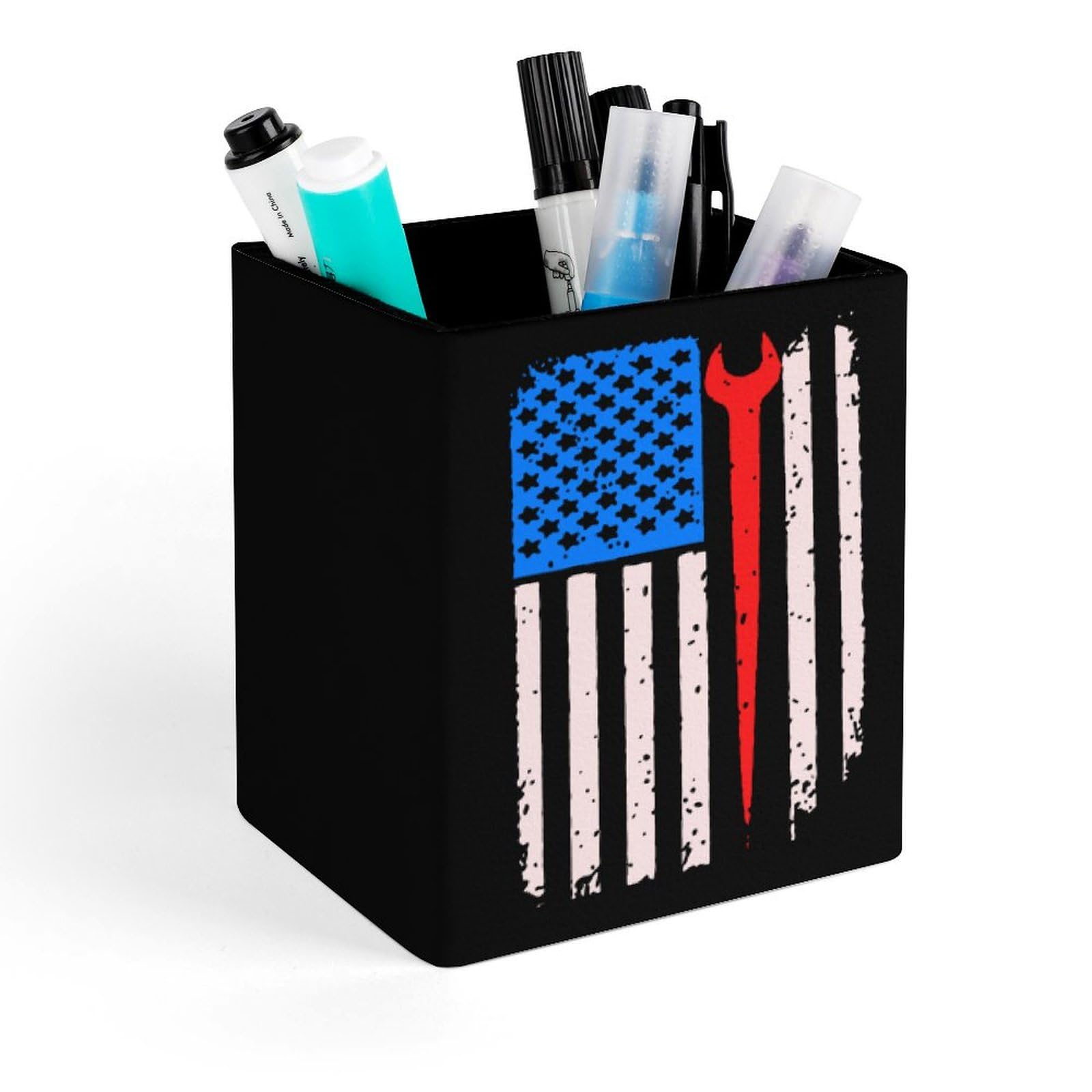 Ironworker USA American Flag Pen Holder Makeup Brush Holder Cup Pencil Stand Desk Organizer Desktop Stationery Container Accessorires