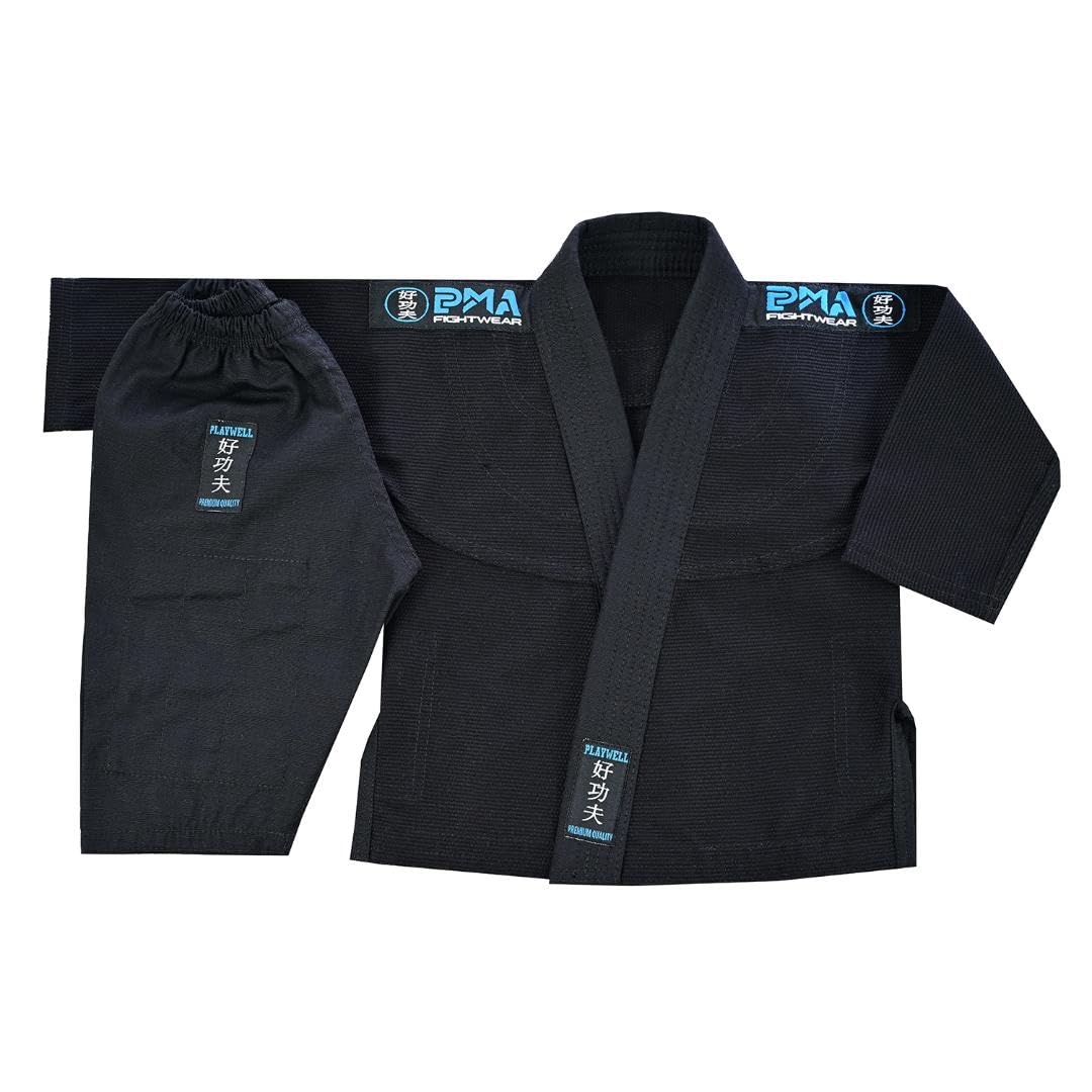 Playwell Black Martial Arts Gifts - Baby Infant Bjj Ju (Jiu) Jitsu Uniform (Suit) - (1-2 Years)