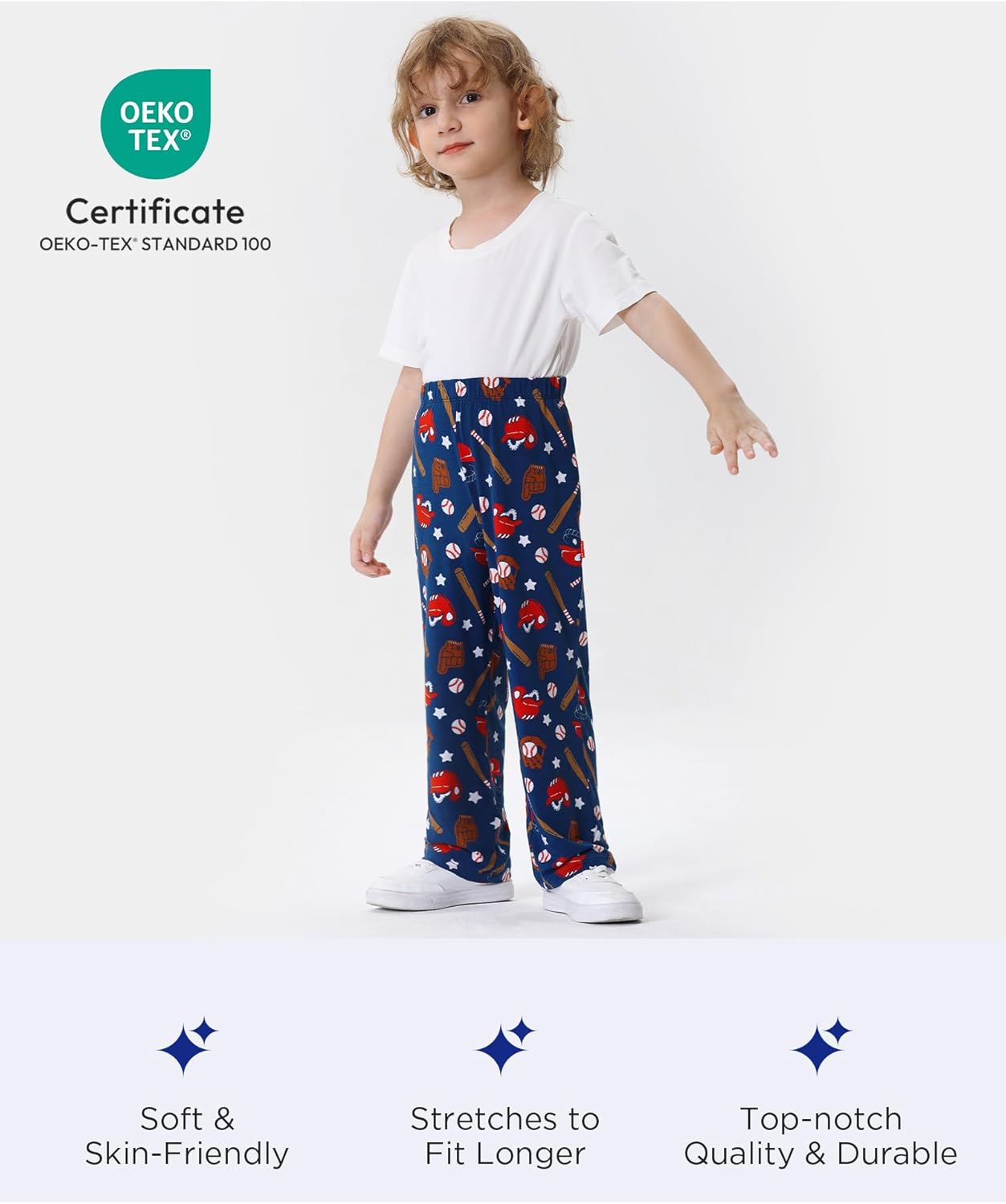 Bamboo Viscose Toddler Boys Wide Leg Pajama Pants Elastic Waist Pajama Bottom with Pockets - Image 4