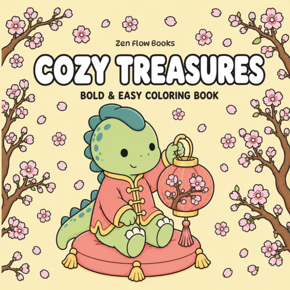 Cozy Treasures: Coloring Book for Adults and Teens Featuring Cute Traditional Chinese Treasures, Kawaii Dinosaurs, and Bold & Easy Designs for Relaxation (Cozy Dino Collections)