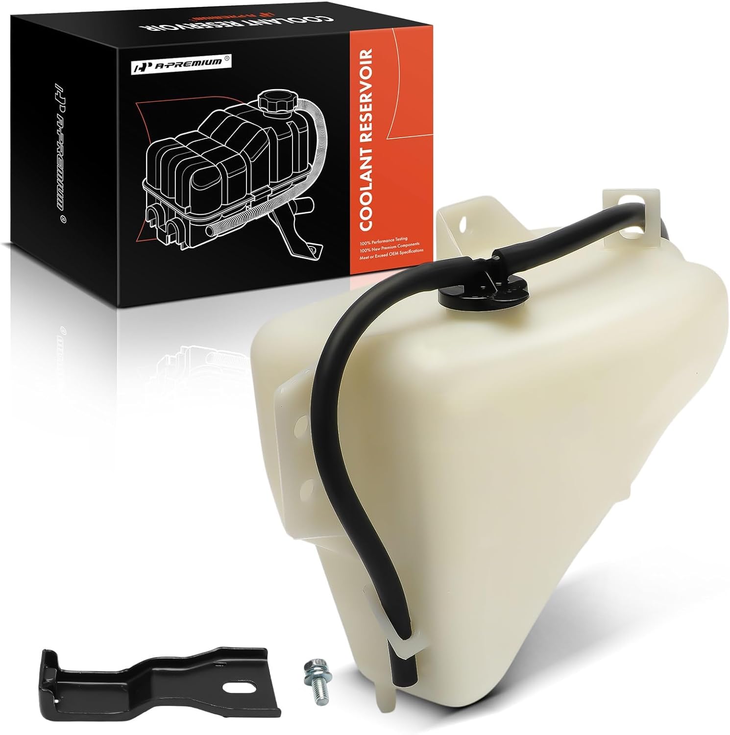 A-Premium Engine Coolant Overflow Recovery Reservoir Tank [with Cap & Tubing] Compatible with Hino 145 2005-2010, 165 2005-2010, 185, 238, 268, 308, 338, 358, 258ALP, 258LP, 268A, 338CT - Front Side