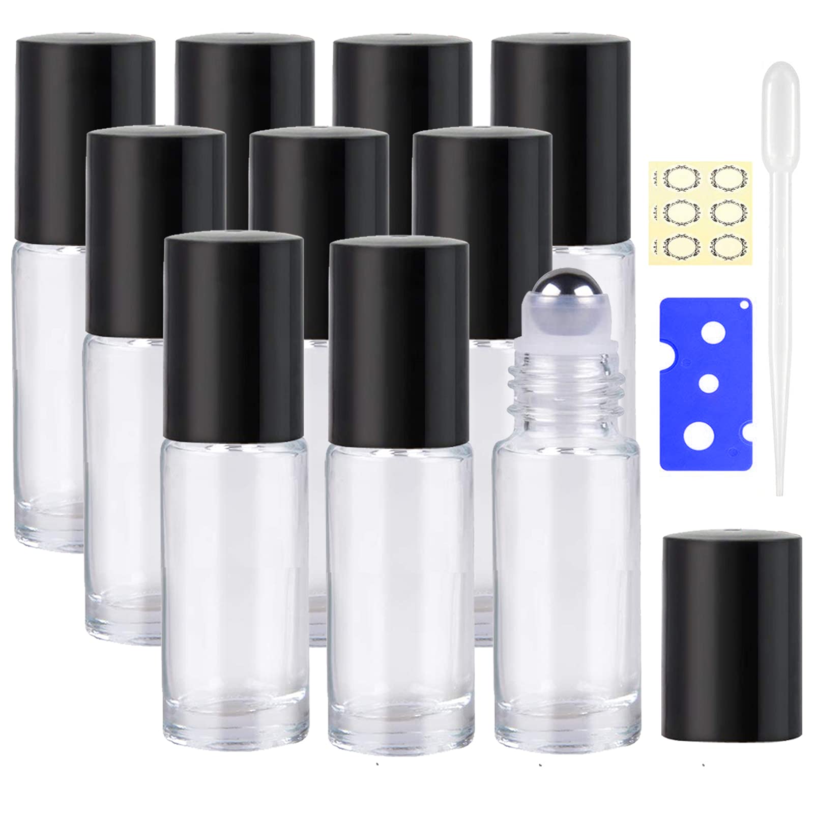 10 Bottiglie Roll-On Vetro Ambrato 5ml Con Sfere Acciaio - Per Oli Essenziali - Foto 5