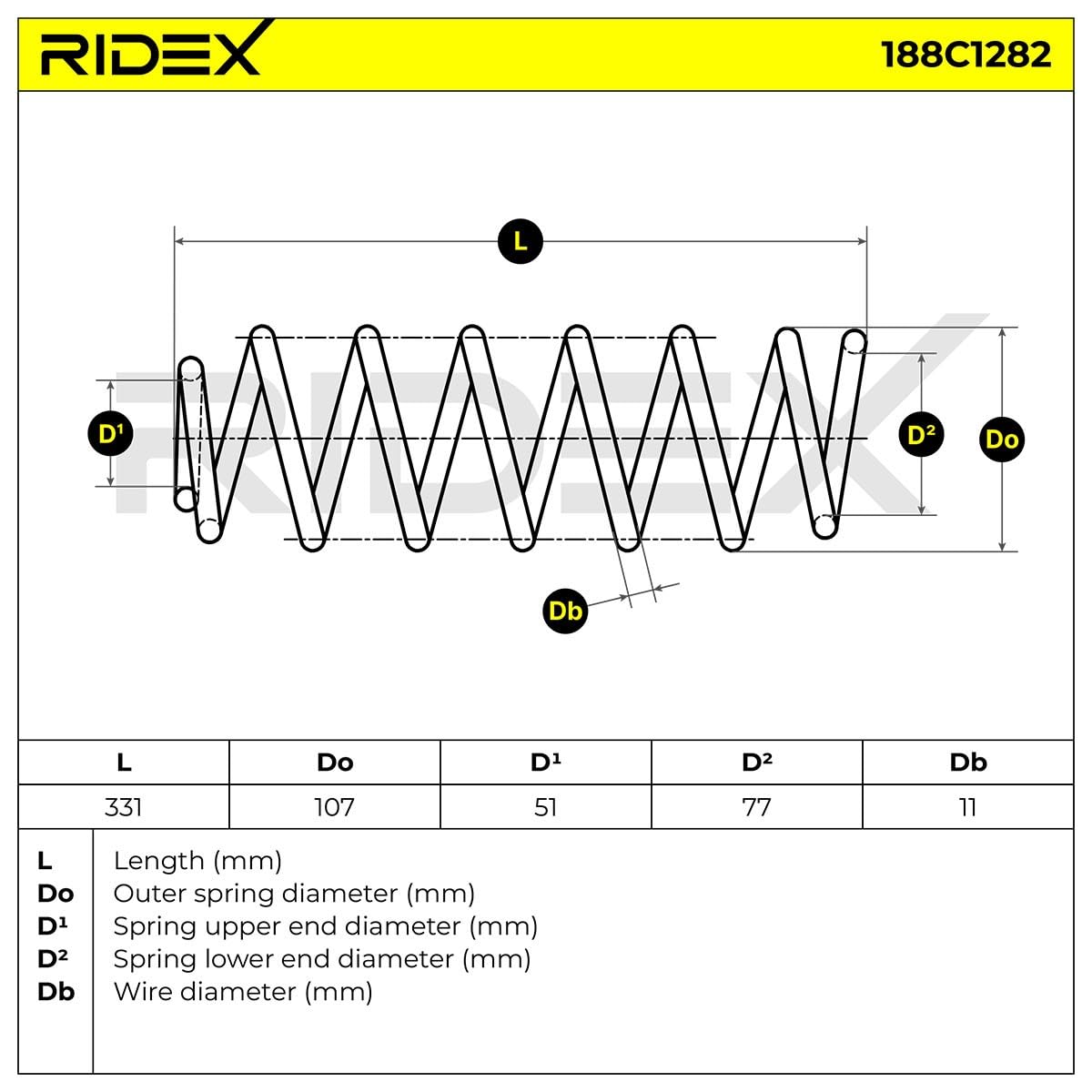 RIDEX 188C1282 2x Ressort de suspension Arrière Compatible avec RENAULT Megane 3 Coupé DZ, DZ0/1