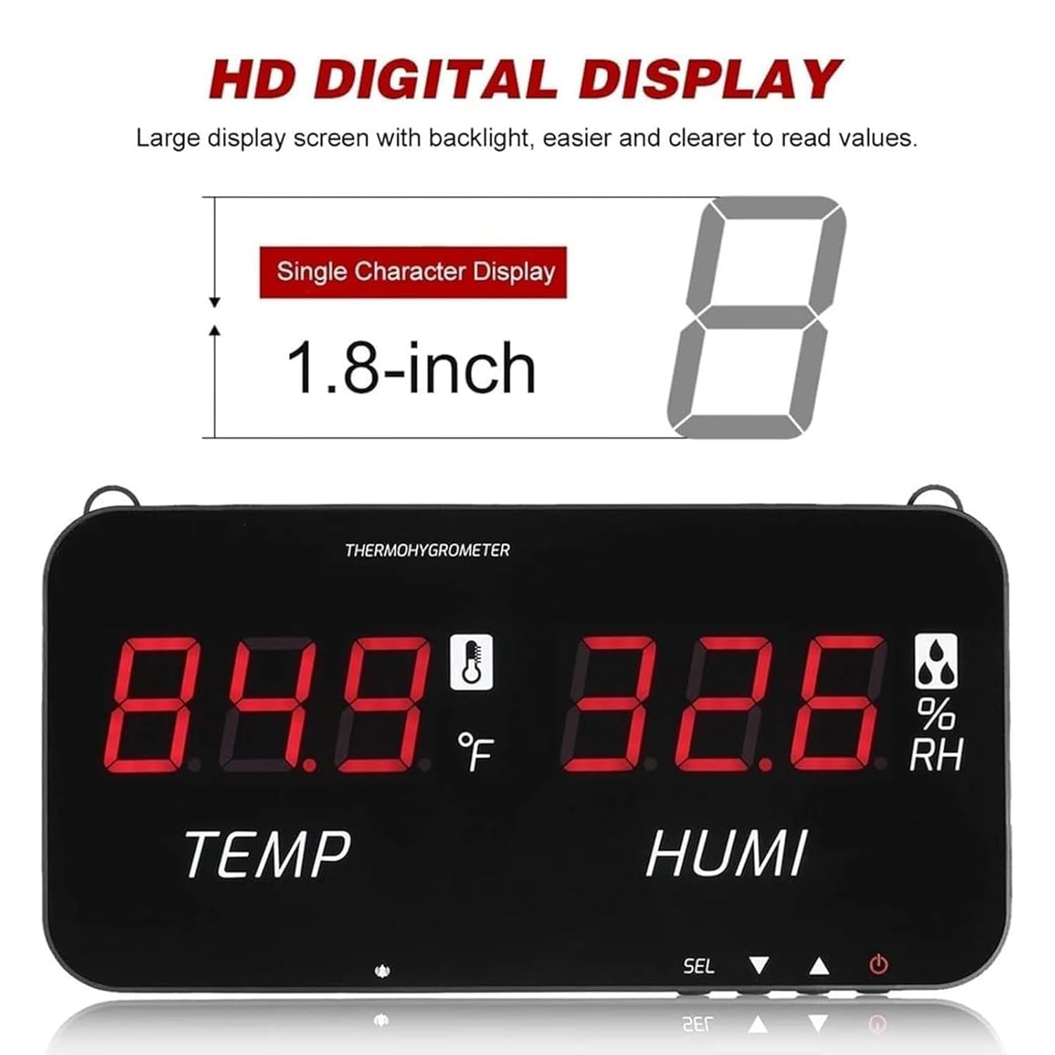 Cyfrowy termometr LCD 33.0 cm, montowany na ścianie, miernik wilgotności temperatury z czujnikiem 5 m, funkcja alarmu, zakres -20-80°C, do zastosowań przemysłowych, rolniczych.