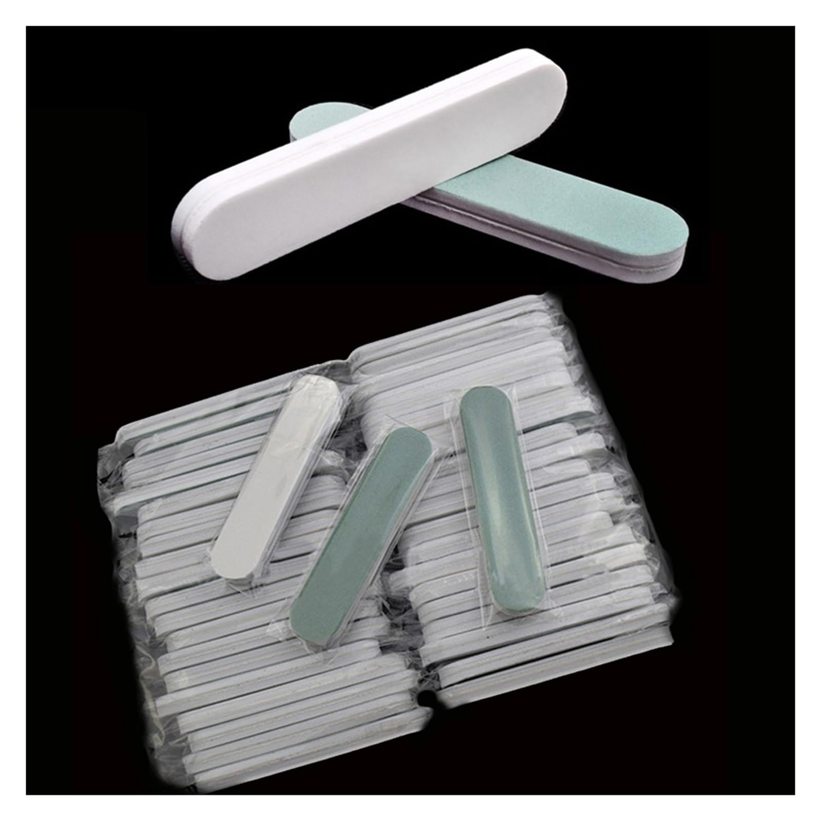 Dubbelsidig nagelfil, nagelbuffert sandblock 100 szt. bloków ściernych do zdobienia paznokci, do manicure i pedicure, białe i jasnoniebieskie, 9 x 2 x 0,7 cm