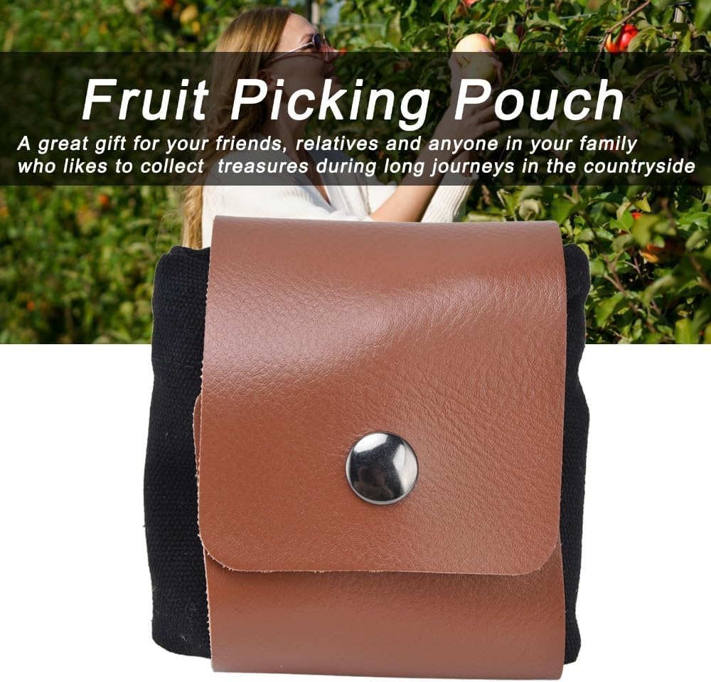 Canvas Waist Pack for Fruit Picking Foldable Foraging Bag with PU Leather Trim, Storage Pouch for Hiking and Camping(Black)