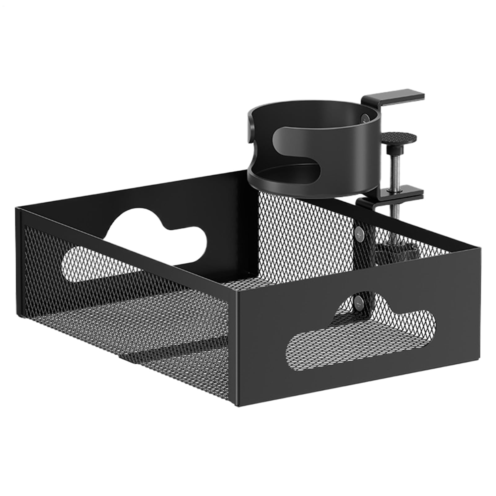 Generisch Under Desk Organizer, Storage Drawer, Rotating Stationery Shelf, Built-In Cup Holder, Ideal for Space Saving Desk Solution, 10.31x7.68x2.95 pulgadas, Black Color, 1 Set
