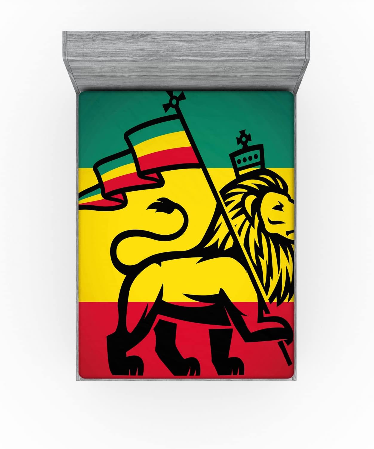Ambesonne Rasta Fitted Sheet, Lion a Rastafari Flag Jungle Reggae Theme Art Colorful Cultural Folkloric Print, Soft Decorative Fabric Bedding All-Round Elastic Pocket, Queen Size, Yellow Black