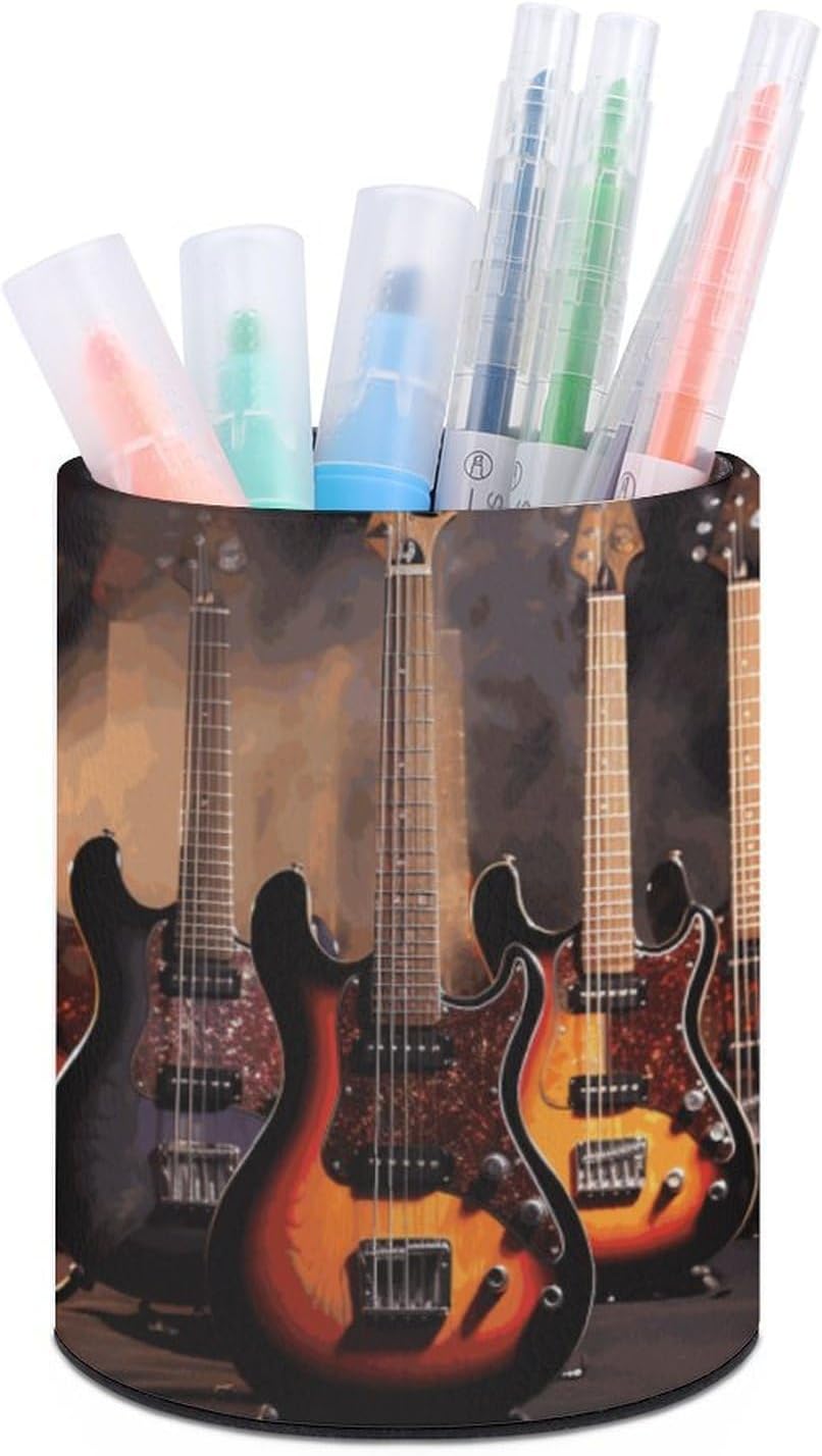 Cool Electric Guitar Pen Holders for Desk Leather Pencil Cup
