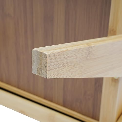 Miniatura 7 de Mesita de noche de bambú, mesa auxiliar con cajones y patas de madera maciza, mesita de noche para dormitorio, sala de estar, color natural