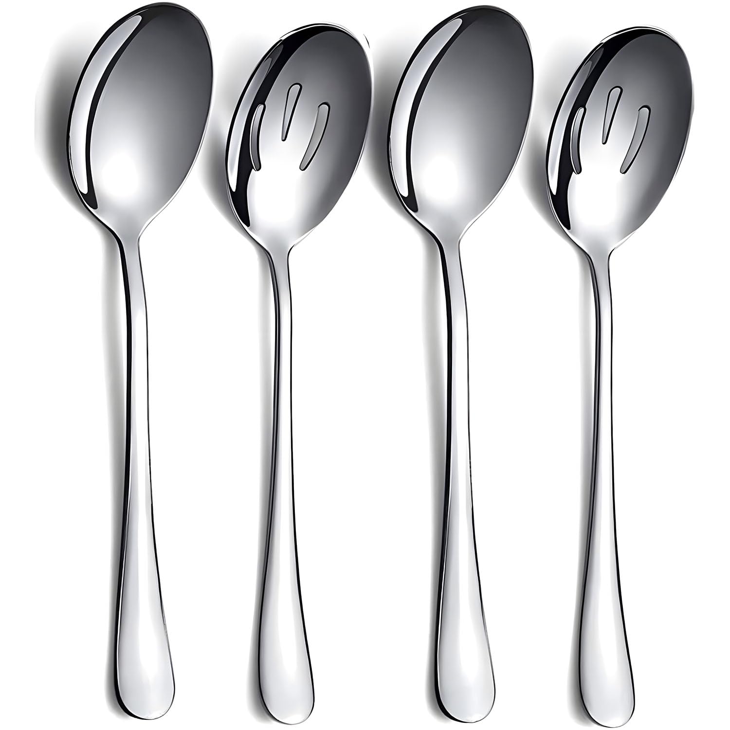 Xspring Catering Serving Utensils Set, 4 Piece Stainless Steel Serving Utensil Set, Include 2 Serving Spoons and 2 Slotted spoons, Serving spoons for Parties, Kitchen, Buffet, Dishwasher Safe