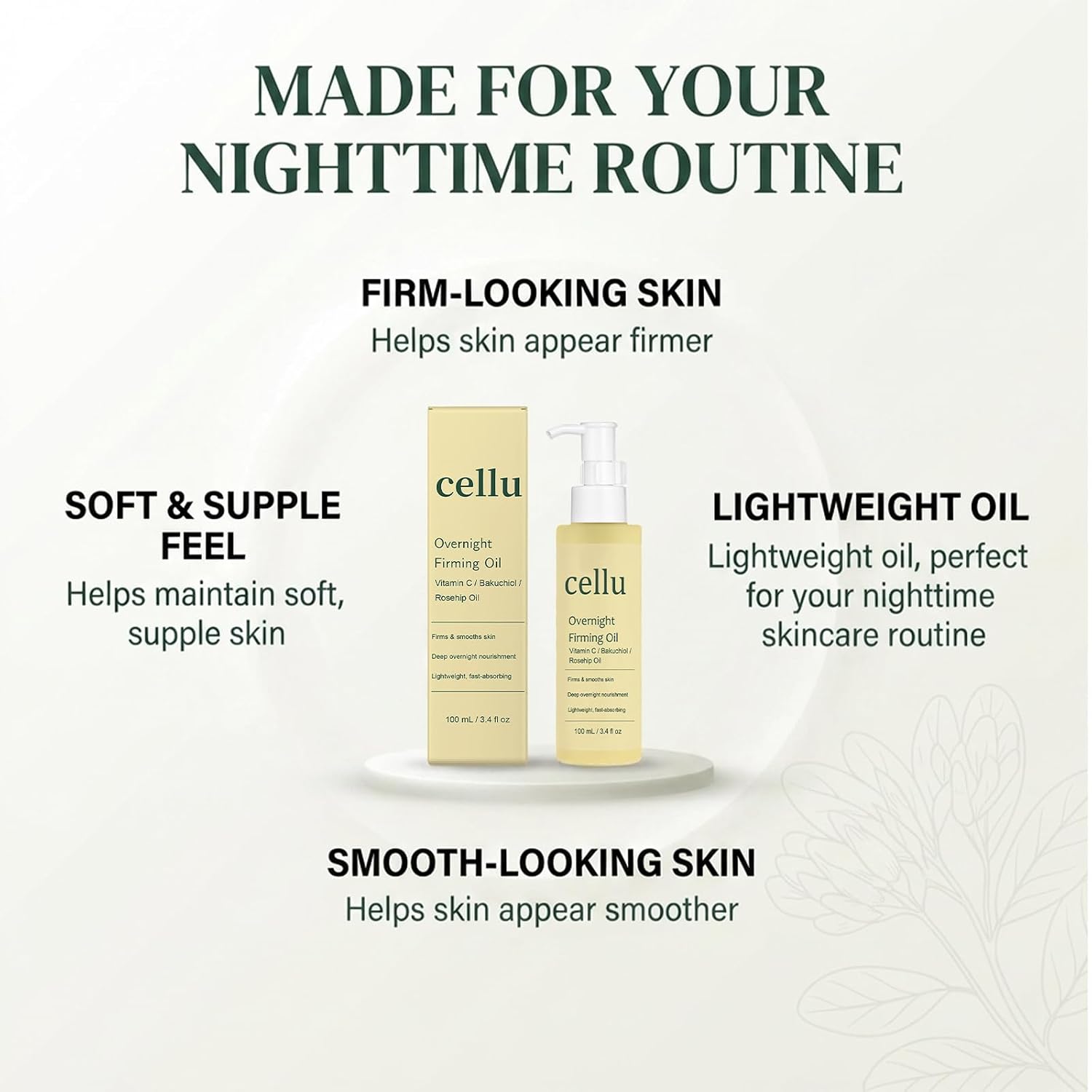 Cellu Overnight Firming Oil, Overnight Facial Restoring Serum, Deeply Moisturizing Facial and Body Oil for Mature & Dry Skin, Fast Absorbing Non-greasy Formula，1 pc