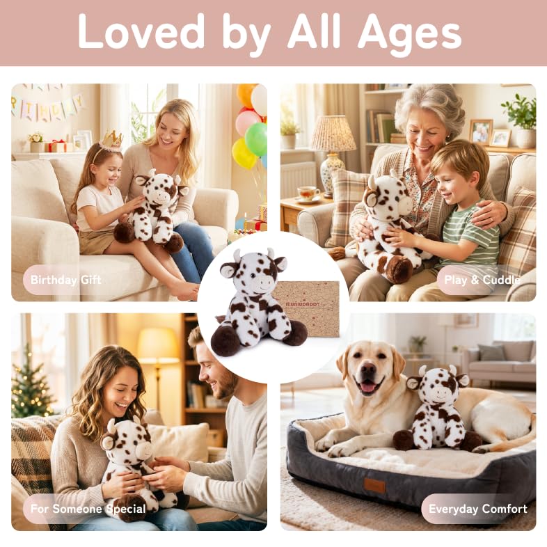 Image of Niuniu Daddy Cow Weighted Stuffed Animal, Plush Pillow for Kids and Adults | 20 in 3.3 lbs, Heavy sensory lap pad, lying body pillow for sleeping, machine wash, huggable gift, cute plushies