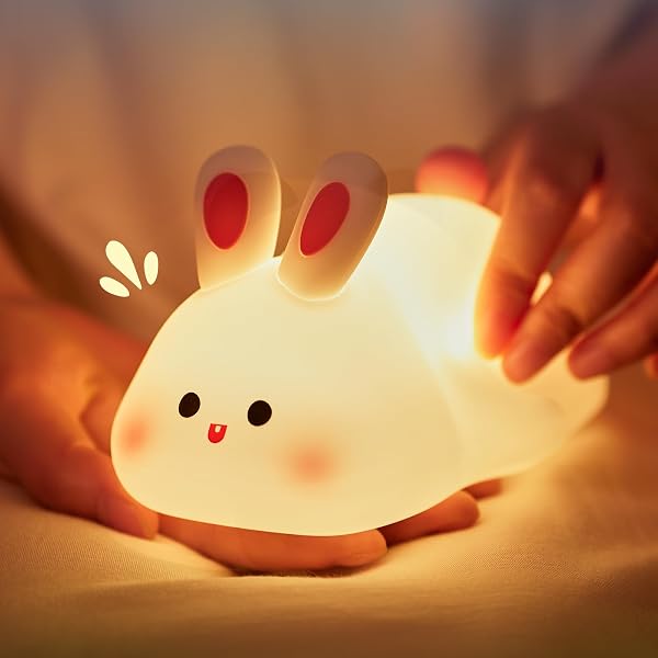 JMG-Myratts Veilleuse licorne pour enfants, minuterie à intensité variable, lampe de chevet pour enfants, décoration pour chambre d'enfant de fille (Bunny)