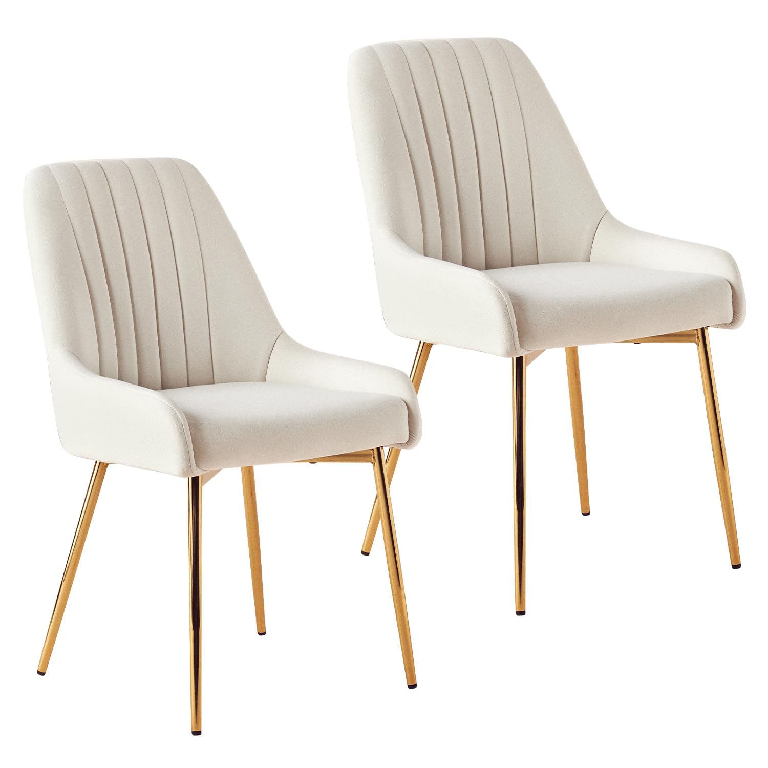 Modern Upholstered Dining Chair Set of 2 with Gold Metal Legs | Luxury Velvet Accent Chair for Dining Room, Living Room, Cafe & Restaurant | Soft Cushioned Arm Chair (White)-image-45