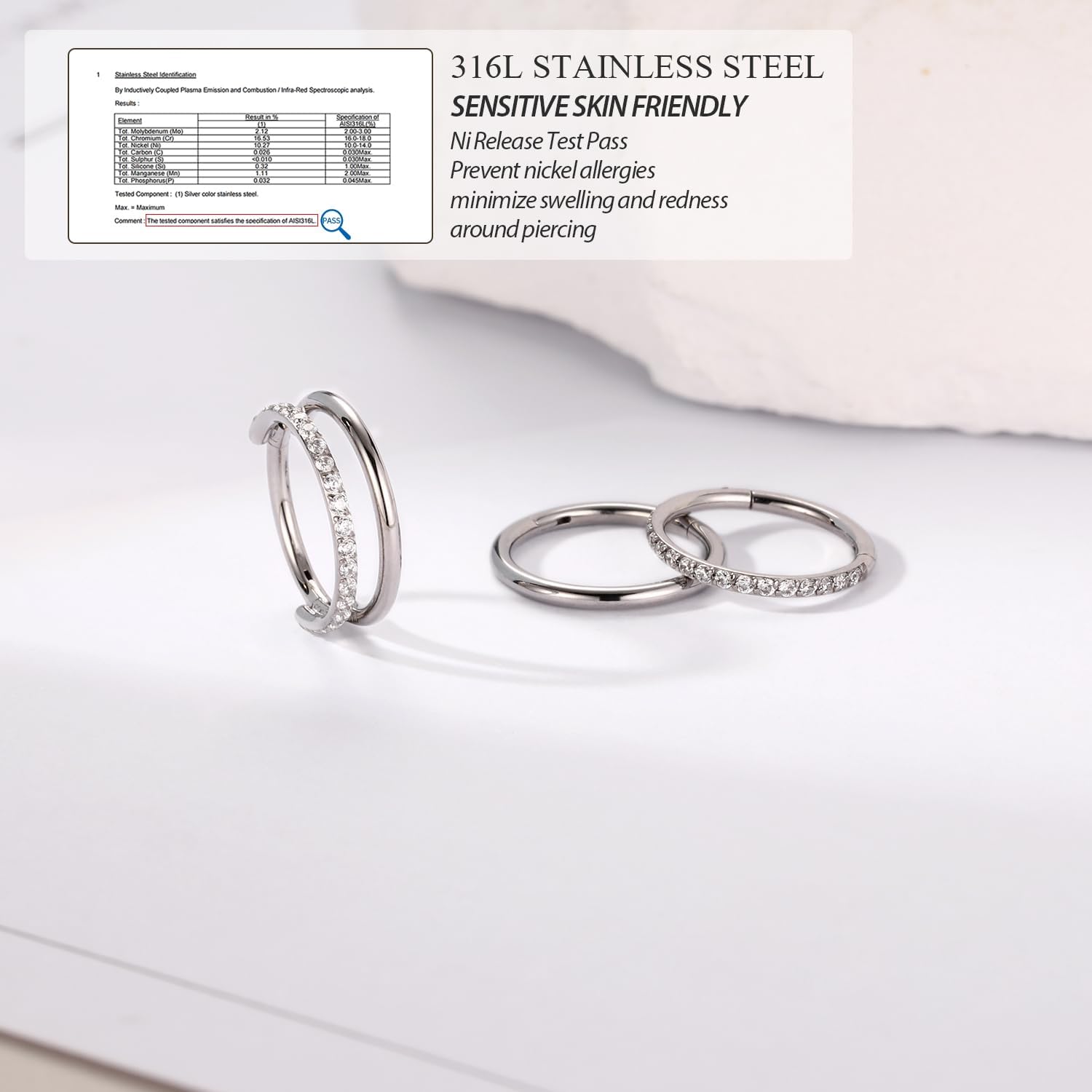 FUNLMO 3pcs Nose Rings Septum Rings Tragus Helix Conch Rook Daith Piercing Jewelry Cartilage Earring 316L Surgical Steel Double Hoop Nose Ring - Image 3