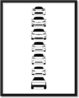 CUSTOMIZABLE COLOR: Tesla Car Generations Inspired Car Poster - Handmade Print of Tesla Motors (Roadster, Model S, X, 3, Y, Cyber Truck) - 11x14" Satin Print (Unframed)-Perfect Gift Car Enthusiast