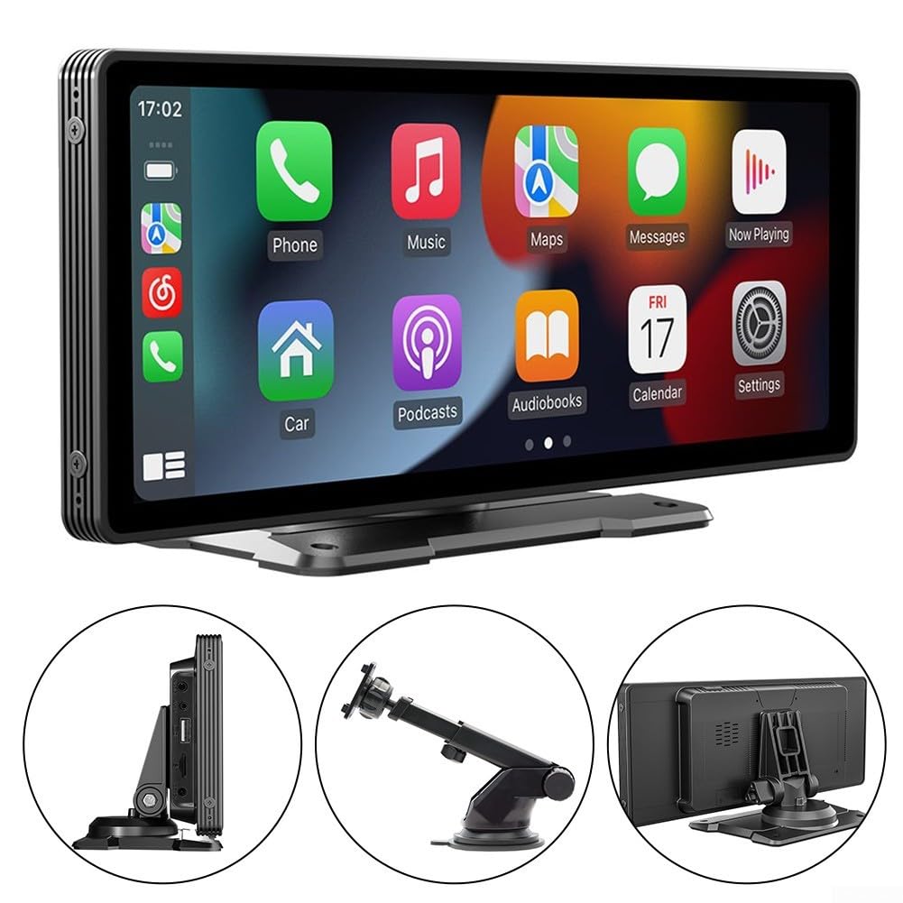 Lettore multimediale per auto, display IPS da 10,26 pollici, wireless, per schermo Carplay e unità principale con supporto per cruscotto, controllo vocale a mani libere, lettore video HD per