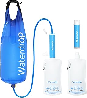 Waterdrop Gravity Water Filter Straw, Camping Water Filtration System, Water Purifier Survival for Travel, Backpacking and Emergency Preparedness, 1.5 gal Bag, 5 Stage Filtration, Pack of 2