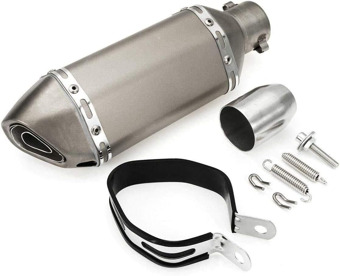 Qauick Racing Slip On Exhaust Universal 1.5-2" Inlet Muffler with Removable DB Killer for Street Bike Motorcycle Scooter (Silver)