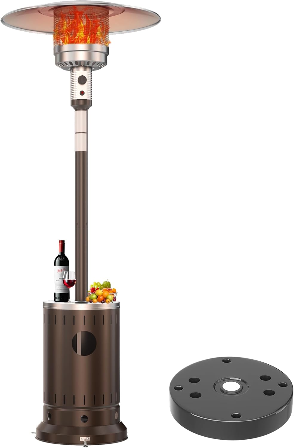 DIAMONDFORGE 50,000 BTU Propane Patio Heater with Wheels, Double-Layer Stainless Steel Burner, Sand Box - Outdoor Garden Heater, Brown