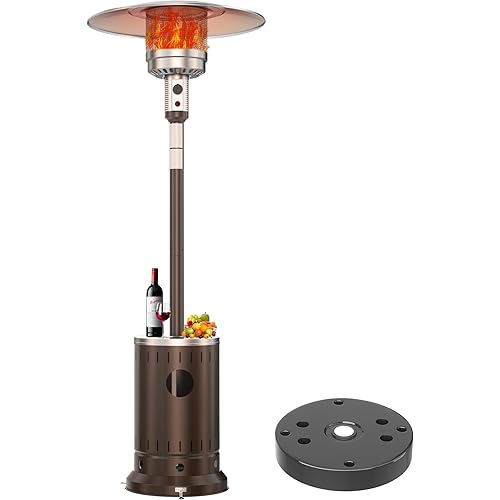 50,000 BTU Patio Heater - Propane Patio Heater with Sand Box, Double-Layer Stainless Steel Burner Space Heater, Outdoor Heaters with Wheels, Used for Garden, Patio and Residential, Brown