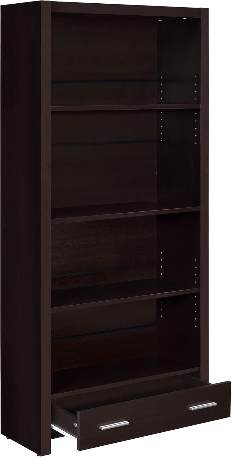 Coaster Home Furnishings - Skylar - MDF & Laminated - Bookcase with Drawer with Hidden Storage and 2 Adjustable Shelves - Transitional - Home Office - 71-Inch - Cappuccino - 800905