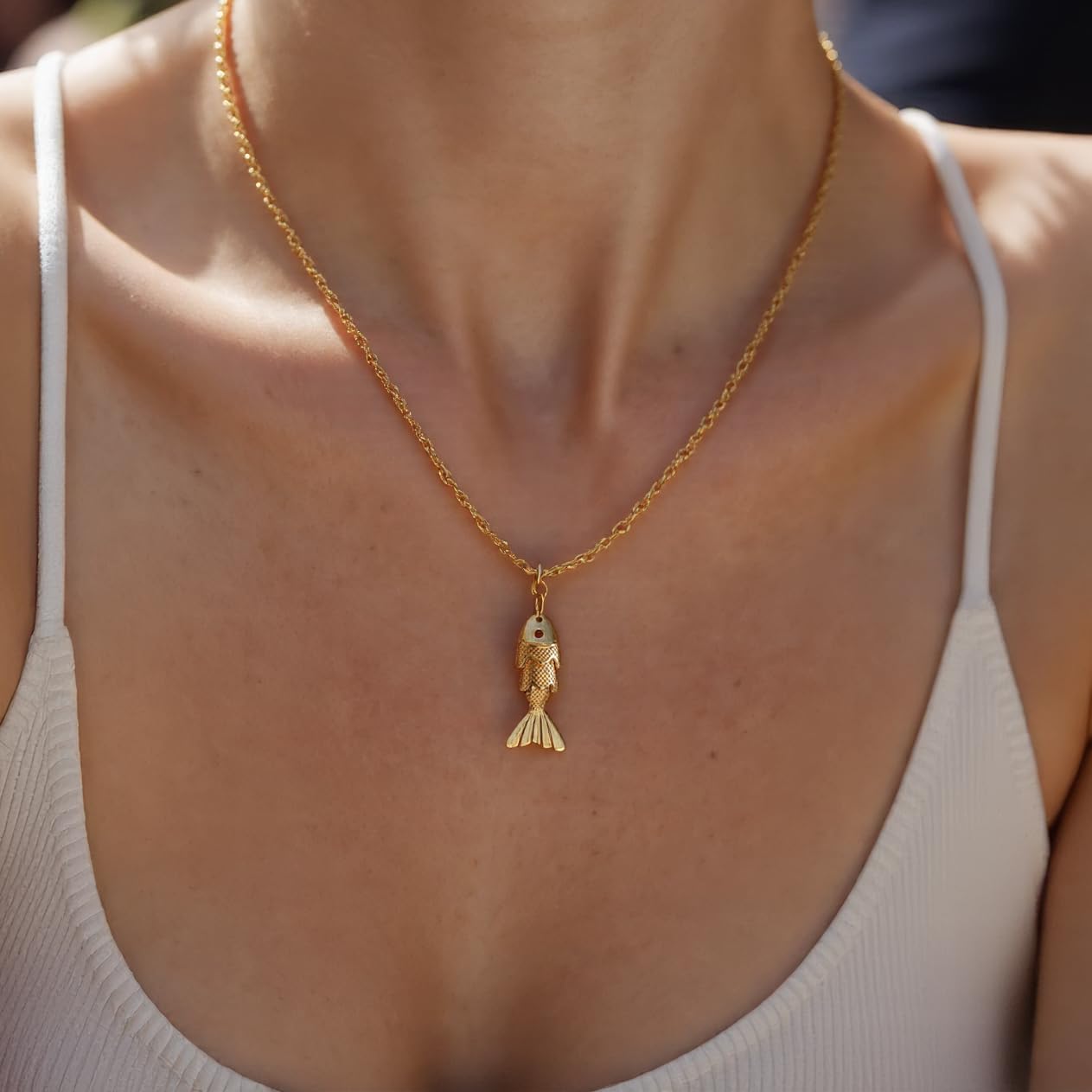 Dainty Gold Fish Necklace for Women, Waterproof Beach Jewelry Ocean Chain Drop Long Non Tarnish Necklaces Trendy Summer Aesthetic Jewelry Gifts for Women - Image 2