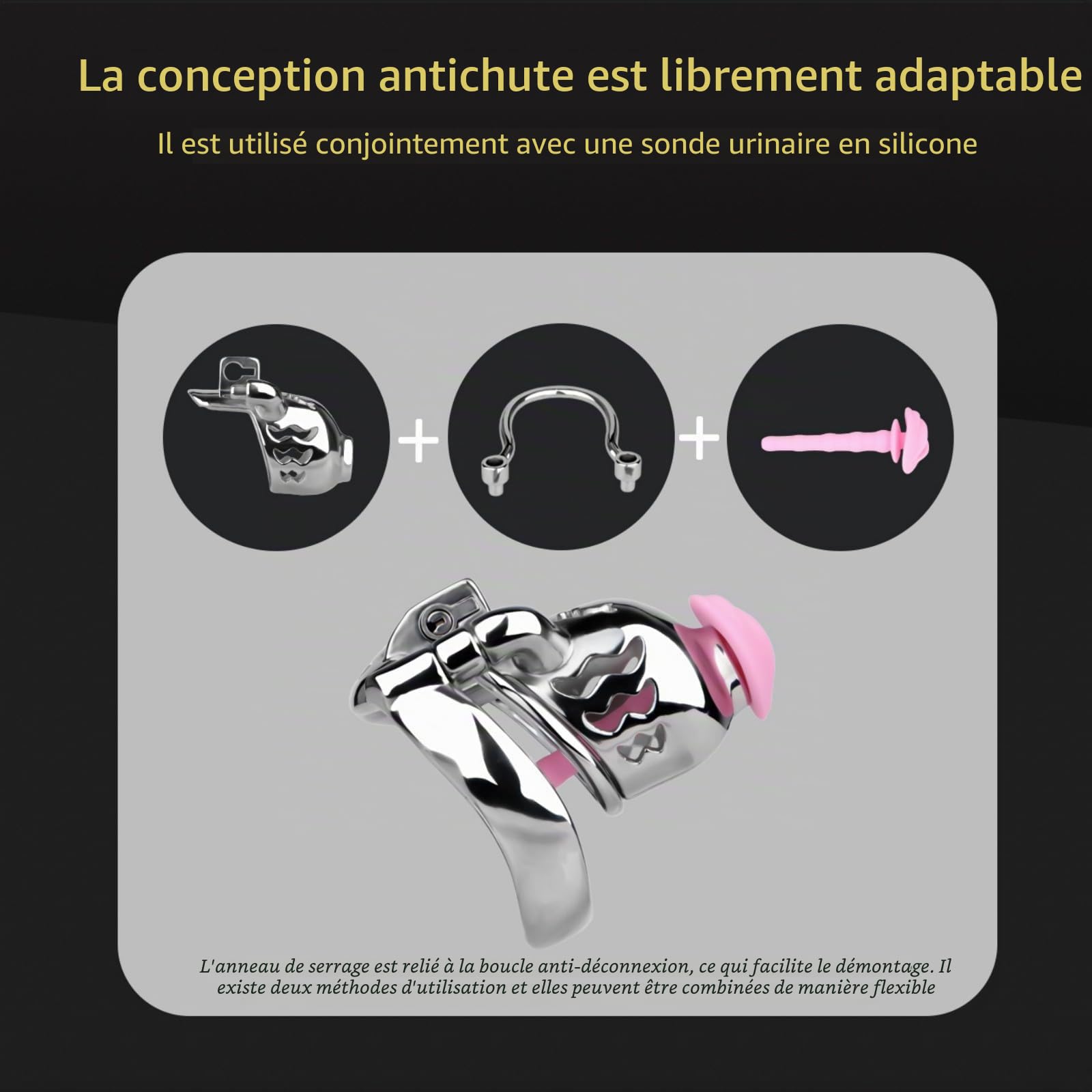 Cage Chastetée en Métal avec Cathéter en Silicone Cage de Chasteté pour Pénis avec Anneau Antidérapant et Ceinture Sex Toys Chastity Cage avec Serrure pour Immobiliser le Pénis d'un Homme (A,50mm)