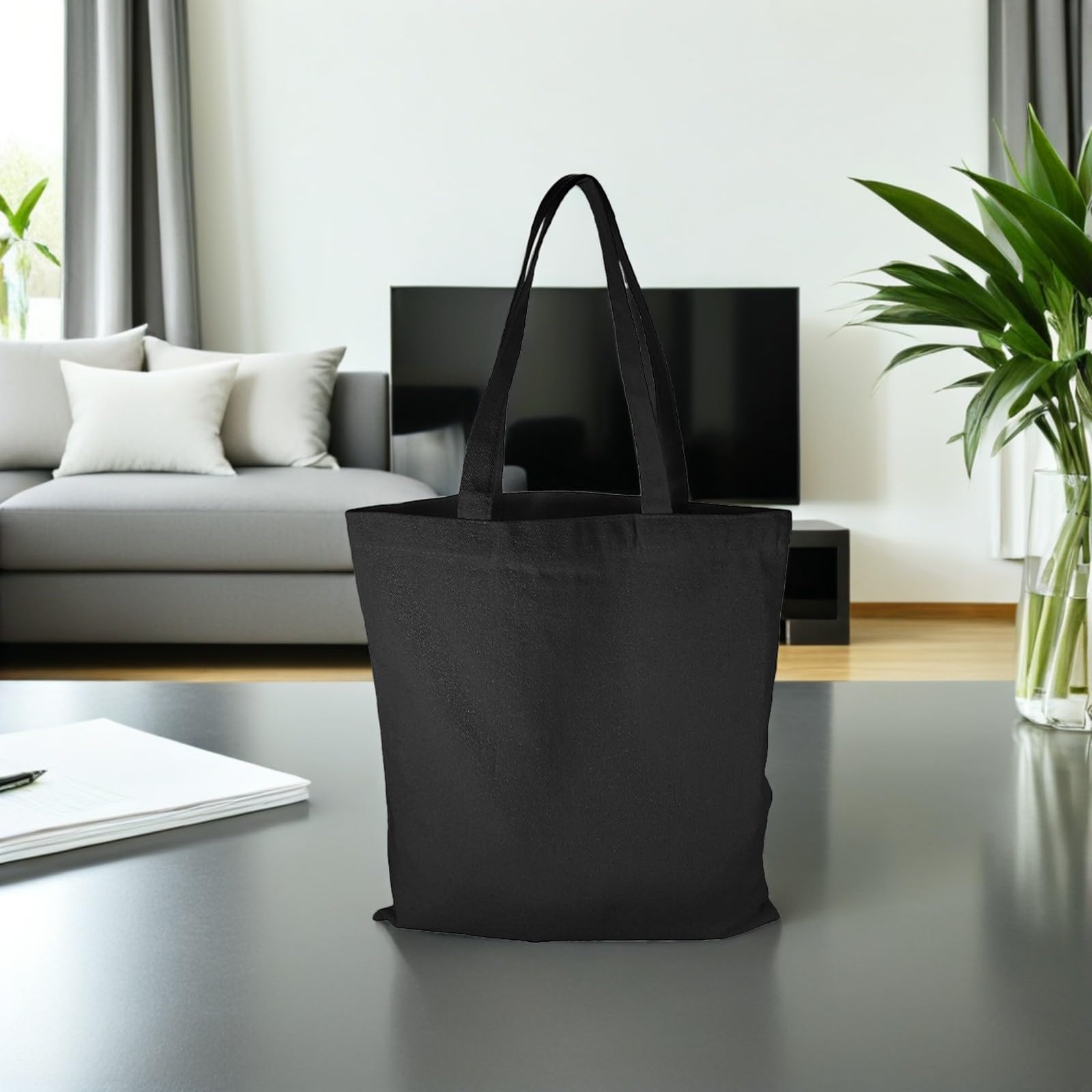 Bolsas de Mano de Sublimación de Lona Negra 40x35 Cm 8 Unidades Lavables Reutilizables para Pintar y Bolsa de Supermercado Multiusos para Compras y Manualidades