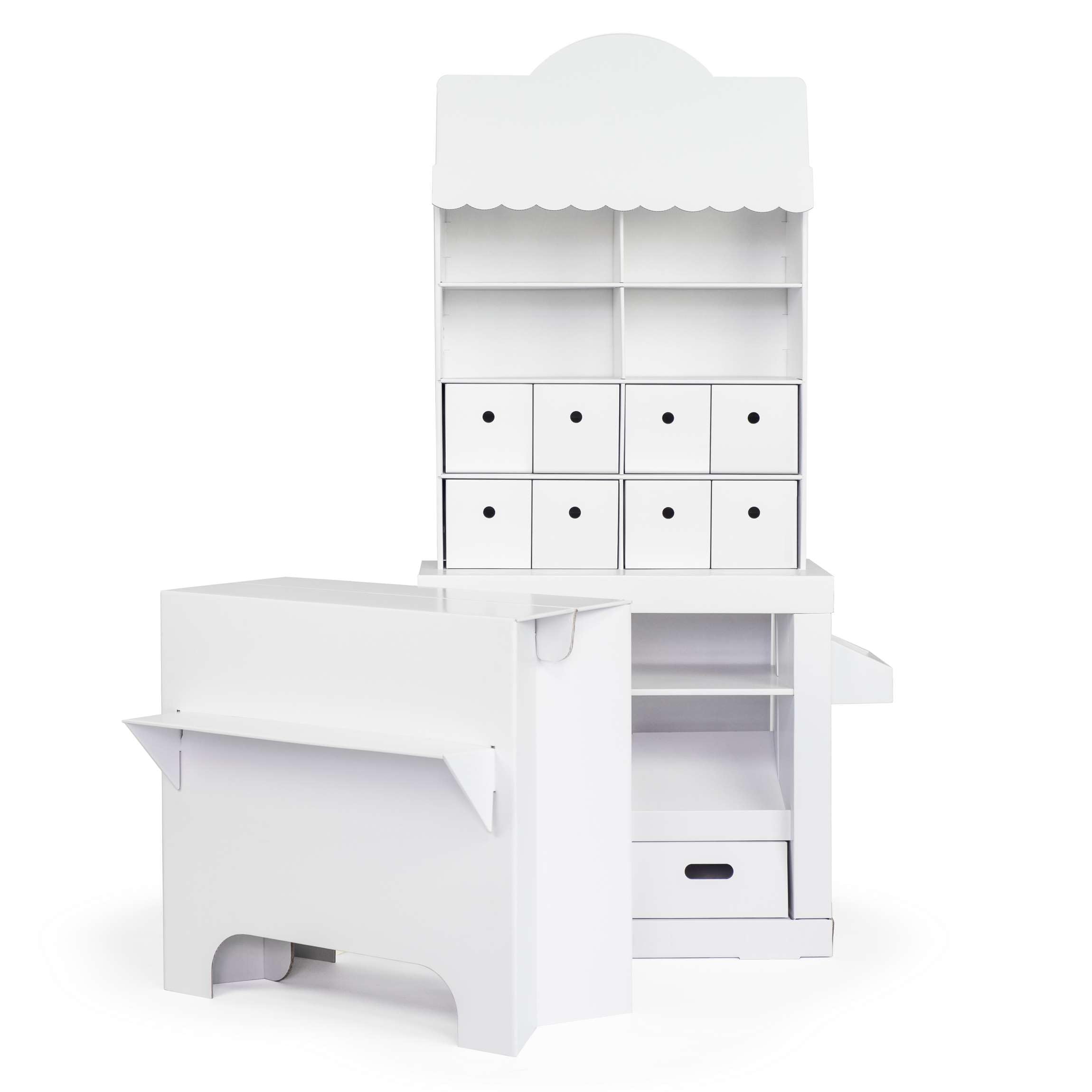 Kaufladen für Kinder 151 x 68 x 30 cm Kaufmannsladen Supermarkt Verkaufsstand aus Pappe Marktstand - Weiß zum Bemalen und Bekleben