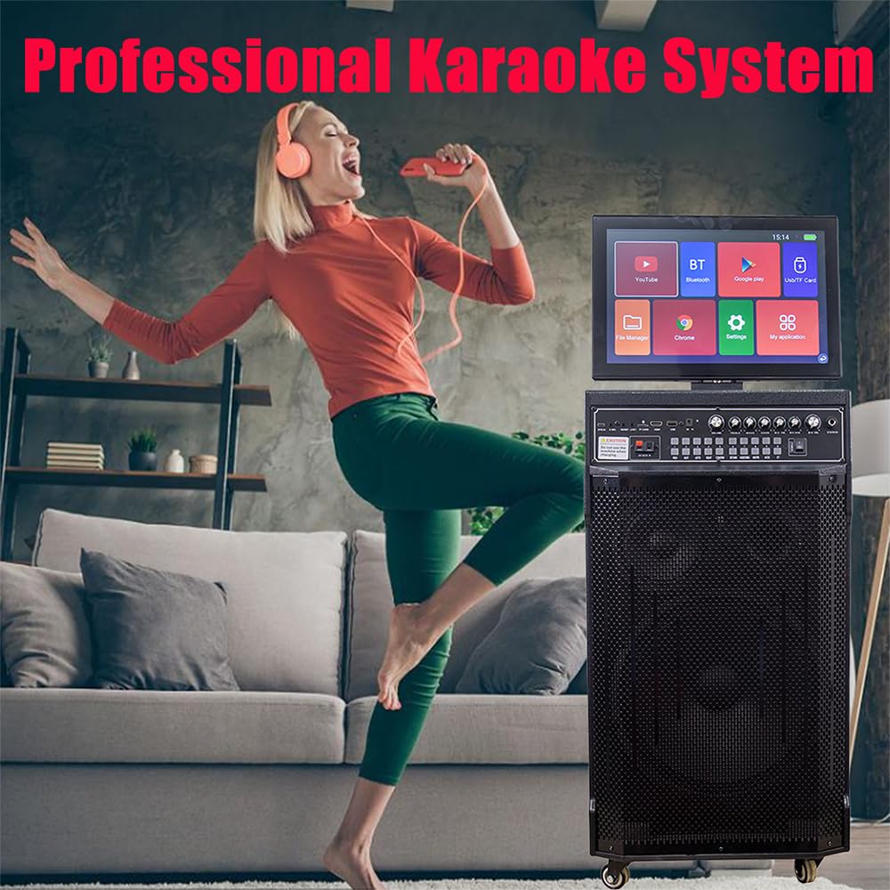 Altoparlante portatile per karaoke da 14,1 pollici touch rotante ad alta definizione da 12 pollici per canto online, guardare la TV, film, streaming live altoparlante portatile Bluetooth set macchina
