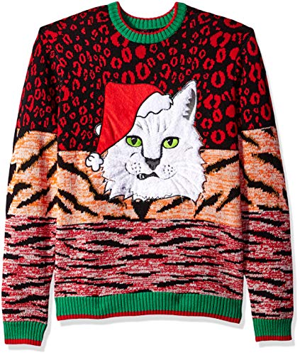 Blizzard Bay Men's Wild Cat Santa Sweater, red, XL