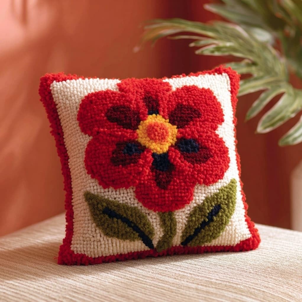 AxiangziK 17x17in Latch Hook Kits for Adults Beginners,Red Flowers