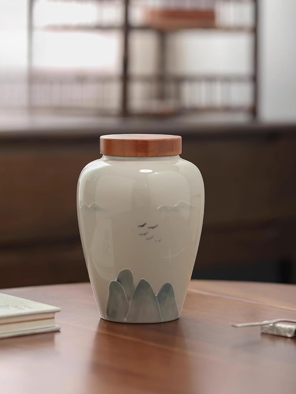 Hand-drawn Ceramics Tea Caddy, 680ml 23oz, Chinese Style Underglaze Color Tea Ceremony Accessories