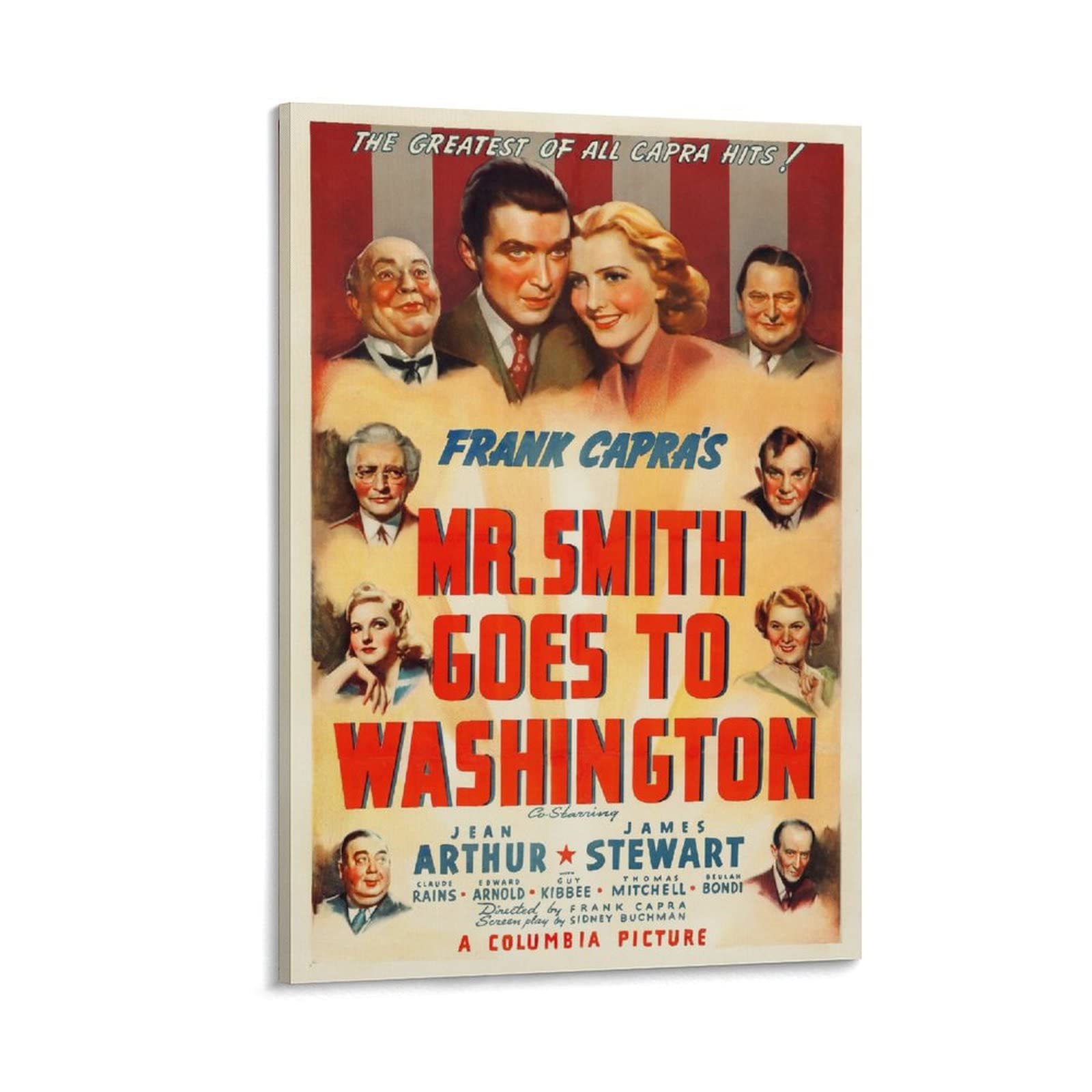 Poster vintage con scritta "Mr Smith Goes To Washington", commedia classica, su tela, per soggiorno, camera da letto, 50 x 75 cm