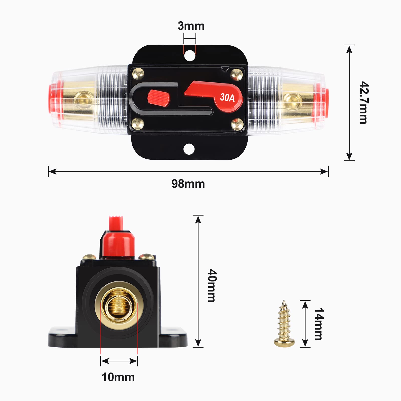 Auto Sicherung 70A - Automatik Sicherungshalter Mit Manueller Reset-Funktion Für 12V-24V