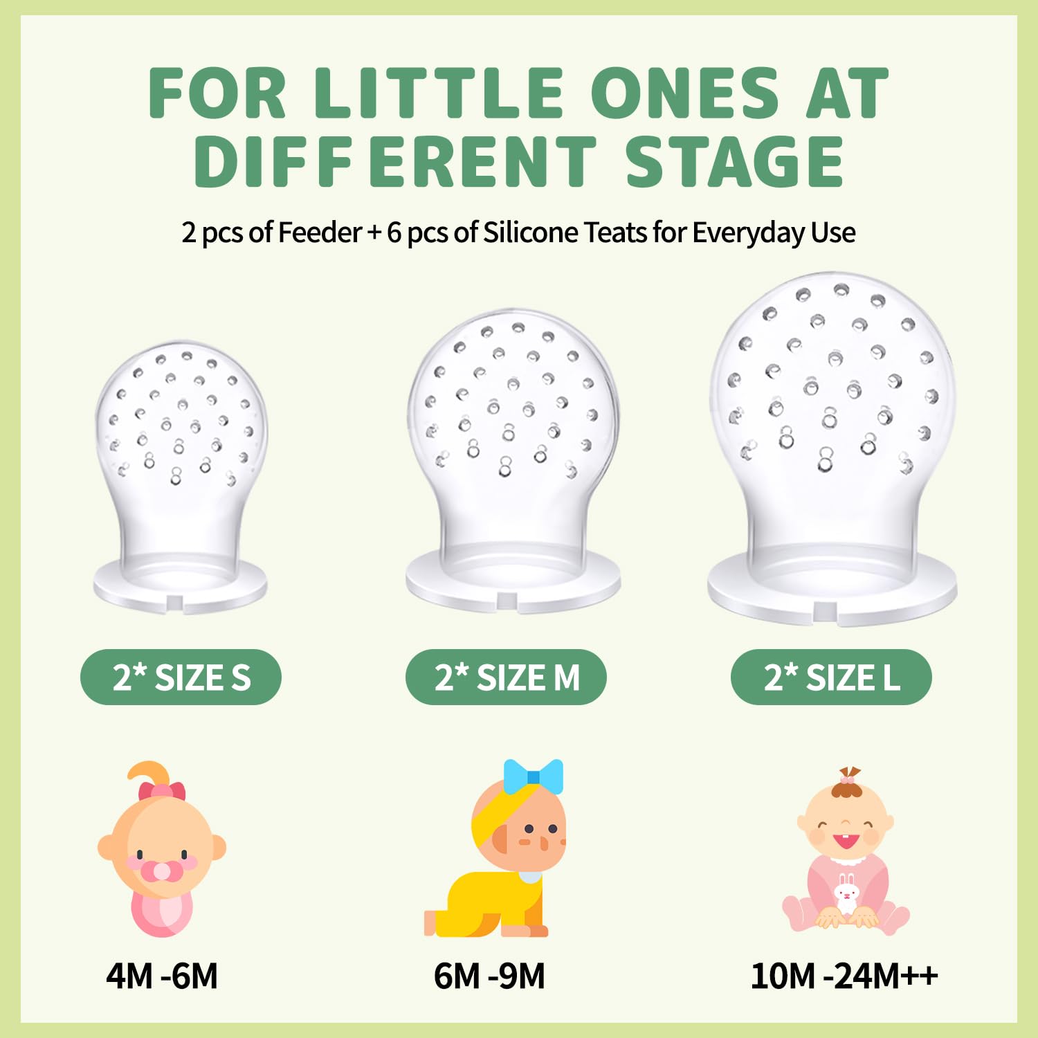 2 ciucci per frutta per bambini a partire dai 3 mesi in su, versione aggiornata 2024, ciuccio da riempire, ciuccio per frutta, ciuccio per bambini, senza BPA, 8 tettarelle in silicone in 3 misure