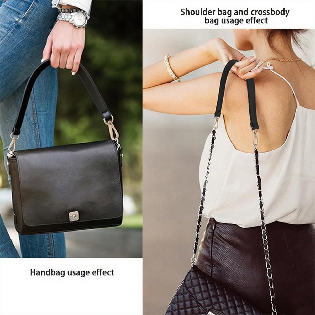 19 Inch Genuine Leather Shoulder Bag Strap Replacement, for Handbags, Purses & Sewing Canvas Projects, Adjustable Black Purse Strap with Swivel Clasps - Image 5