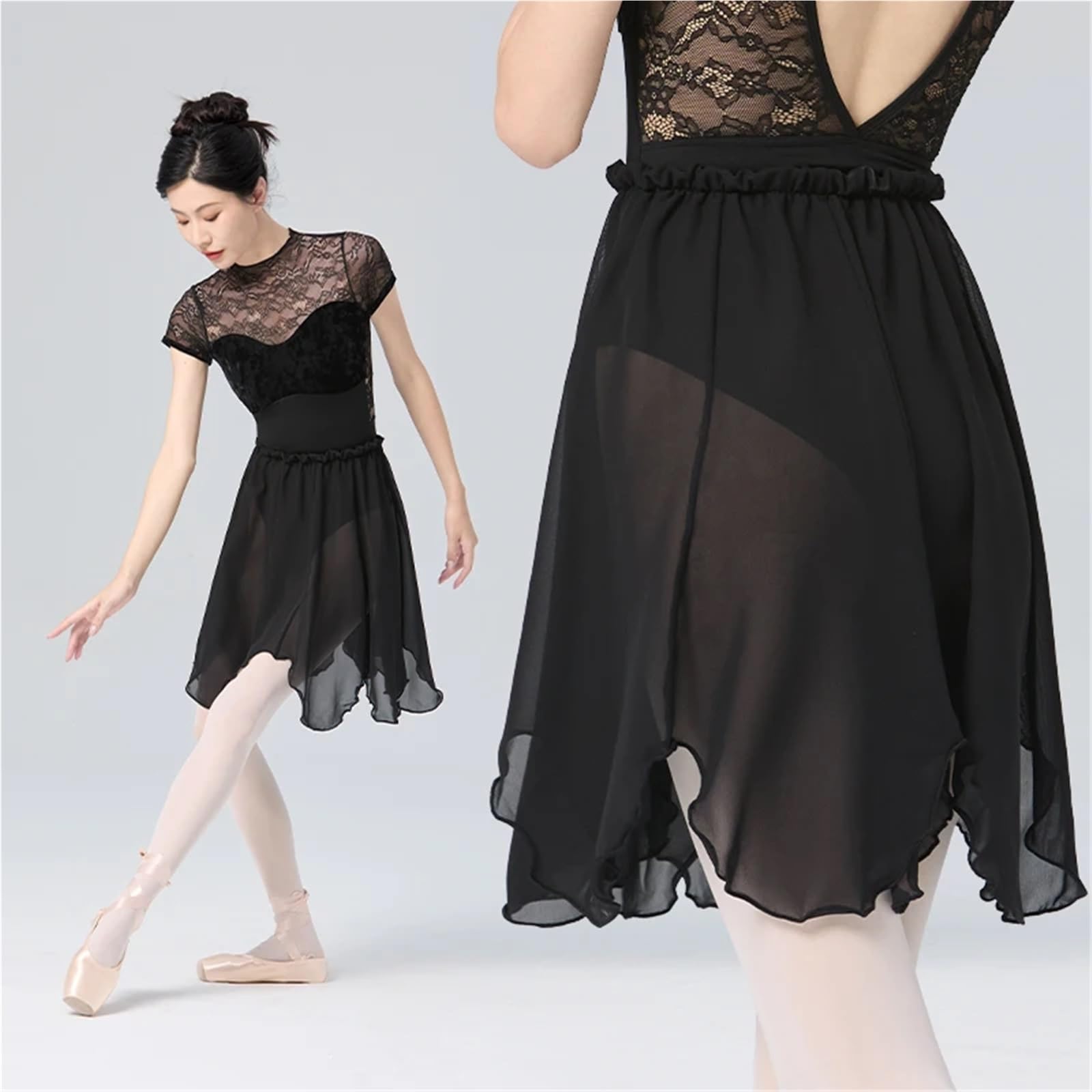 Faldas de Ballet for Mujer, Cintura elástica, Color Blanco y Negro, pétalos, Longitud Media, Falda Gasa, tutú Bailarina