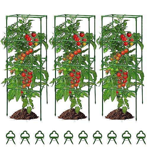 MQUPIN Tomato Cages,3 Packs Square Tomato Cage for Garden Plant Support,41 * 15 * 15in Heavy Duty Steel Plant Tower Stakes Trellis for Climbing Vegetables Flowers Fruits