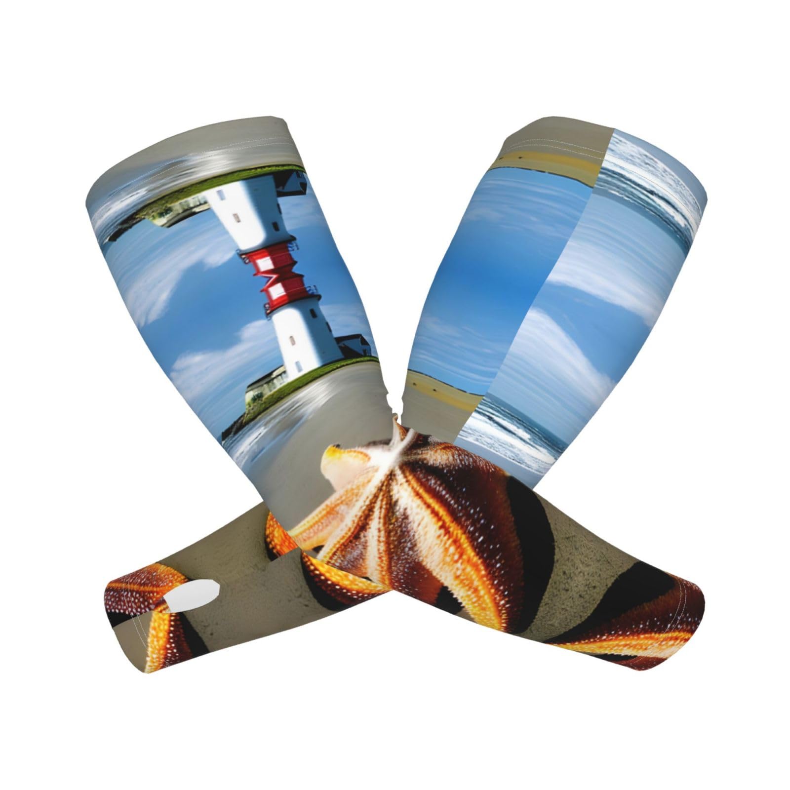 Starfish Lighthouse Beach Adult Cooling Sleeves - Elasticity Ice Silk Sun Protection Arm Sleeve for Outdoors, Sports Running, Cycling