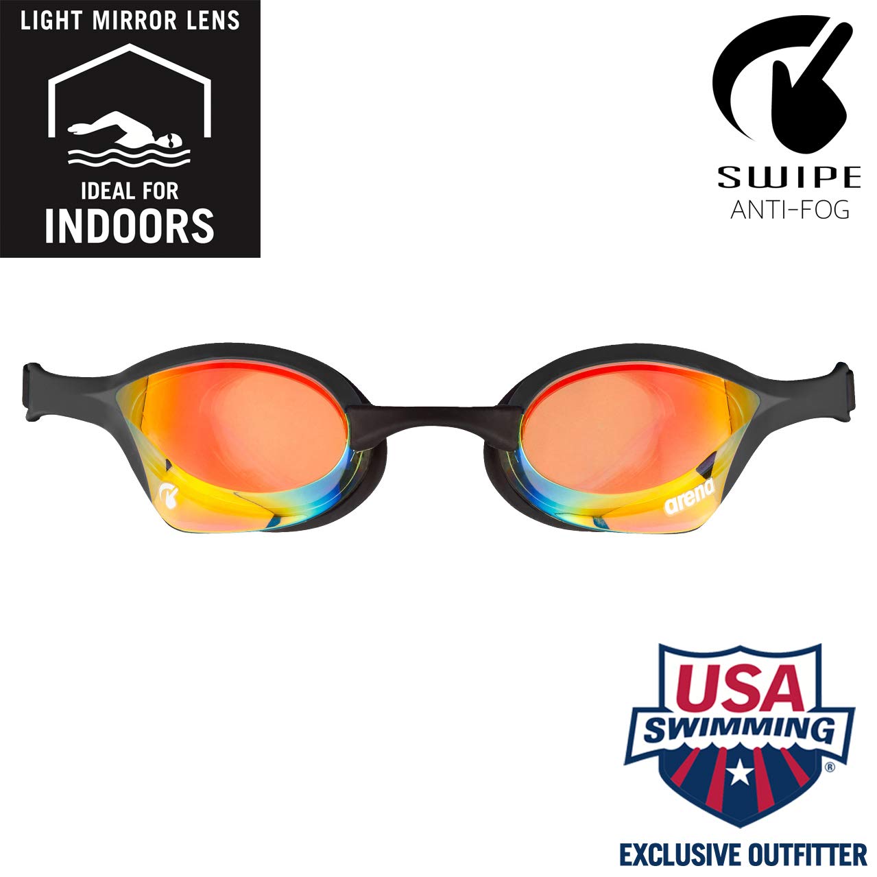 ARENA Cobra Ultra Swipe Mirror Unisex Race Schwimmbrille für Erwachsene, Taucherbrille mit Gebogenen Spiegelgläsern, Anti-Beschlag, UV-Schutz, 5 Austauschbare Nasenstege