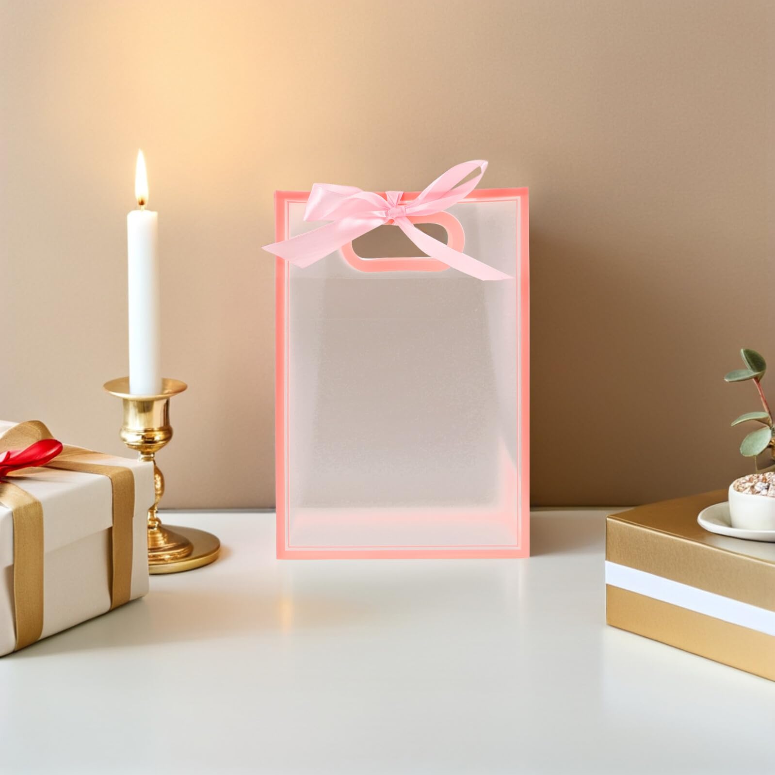 Bolsas de Obsequio Transparentes Rosas Plegables 15piezas Poliéster