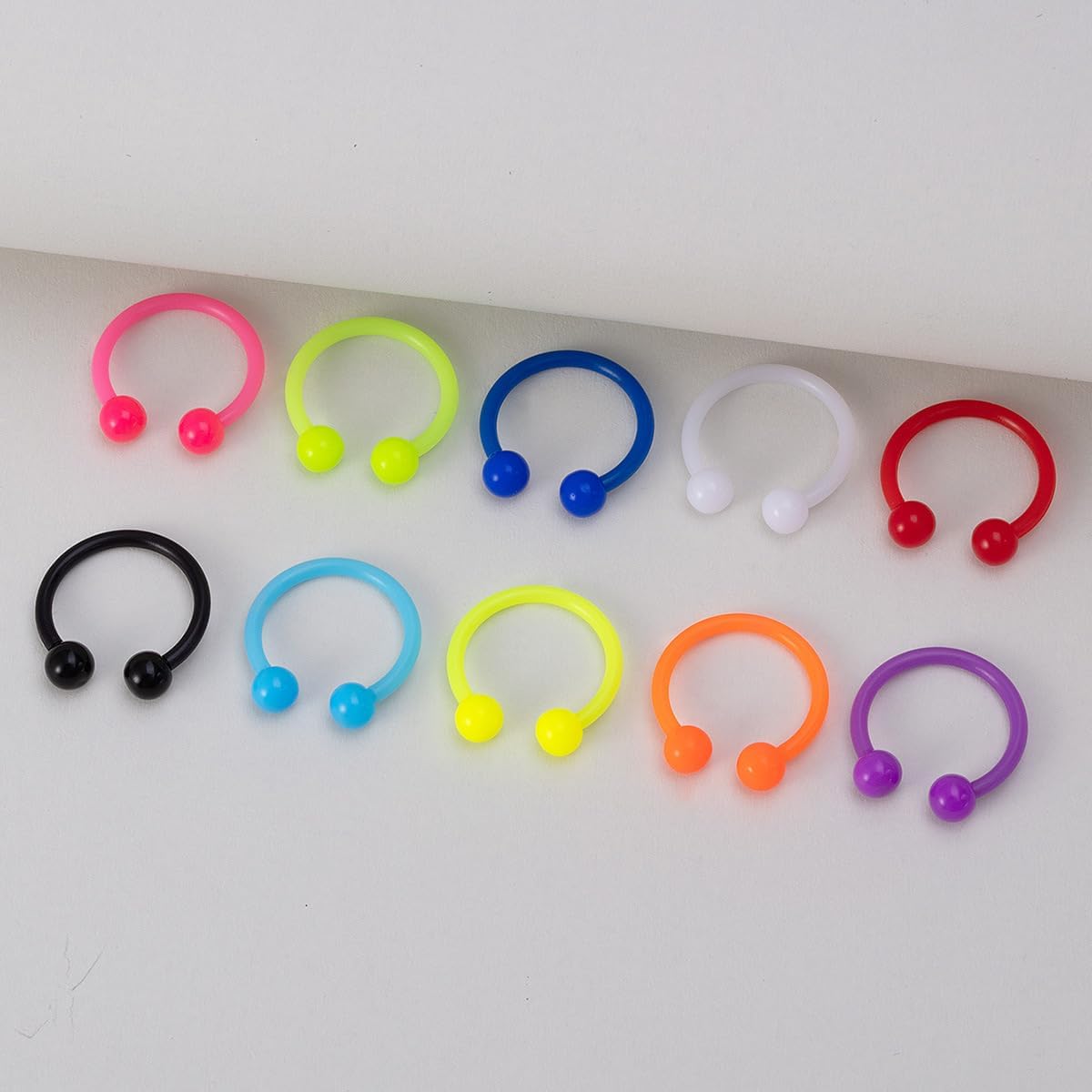 POYAMUSE 10Pcs Neon Horseshoe Piercing Rings – 16GA UV Acrylic Colorful Septum, Nose, Eyebrow, Cartilage Hoop Piercing Jewelry