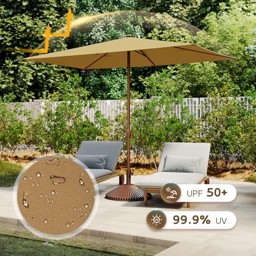 Image of Abba Patio 6.5FT Outdoor Patio Umbrella Outdoor Table Umbrella with Crank Market Umbrella 6 Sturdy Ribs UV Protection Waterproof and Push Button Tilt for Garden Deck Backyard Pool,Tan