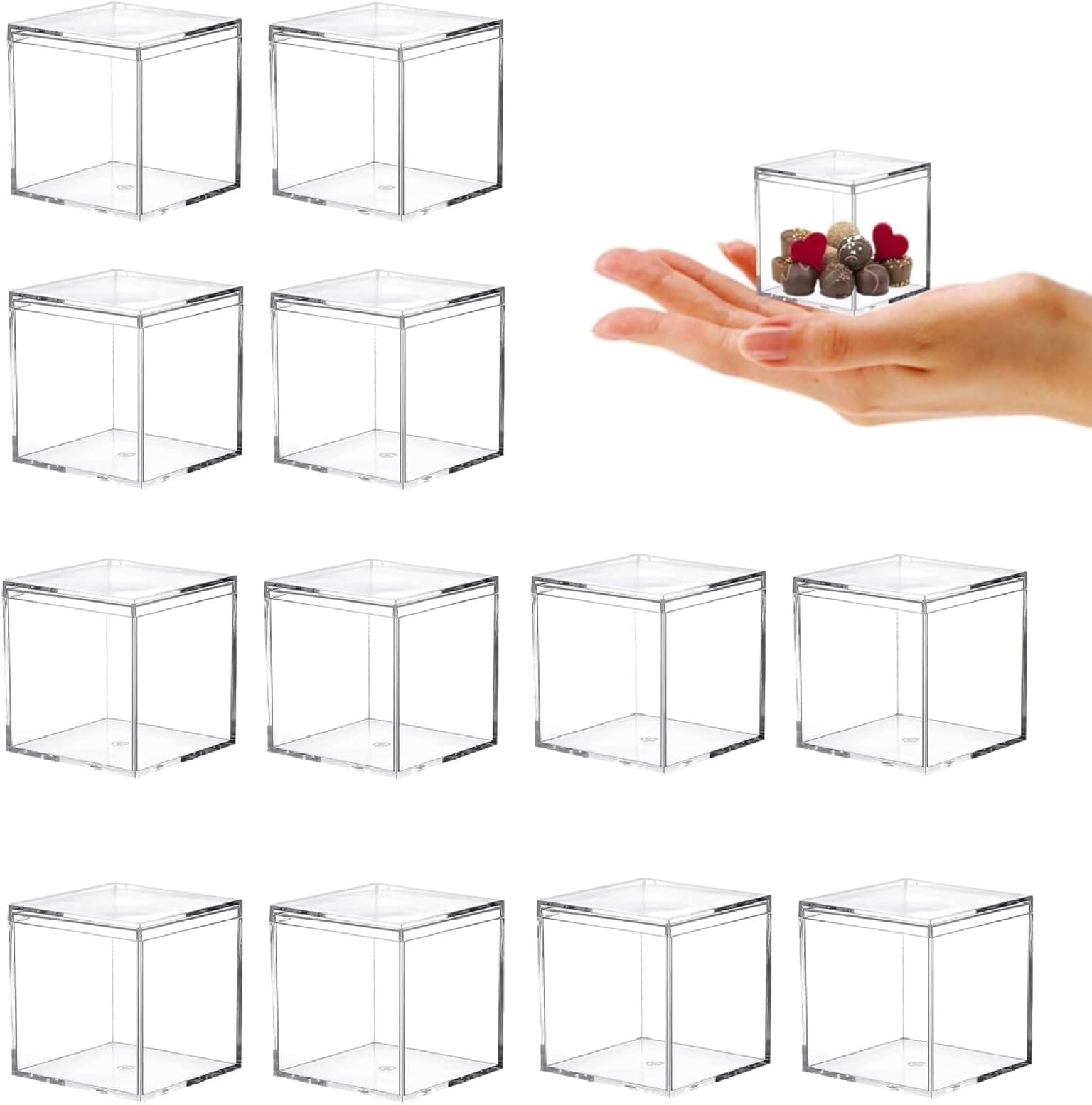 Acrylic Box, Set of 12, Candy Box, Divided Storage Case with Lid, Display Case, Mini Gift Box, Acrylic Case, Classification Parts, Bead Storage, Accessory Case, Multi-functional, Candy Box, 1.8 inches (4.5 cm)