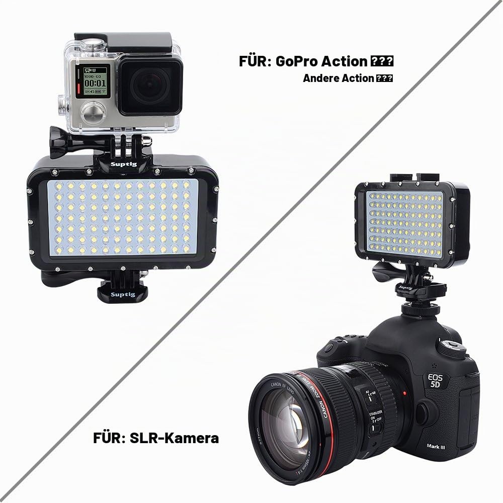 Suptig Videolicht, wasserdichte Lampe, Tauchlicht, 84 LEDs, wasserdicht, 50 m, kompatibel mit Spiegelreflexkameras Gopro Canon, Nikon, Pentax, Panasonic, Sony, Samsung