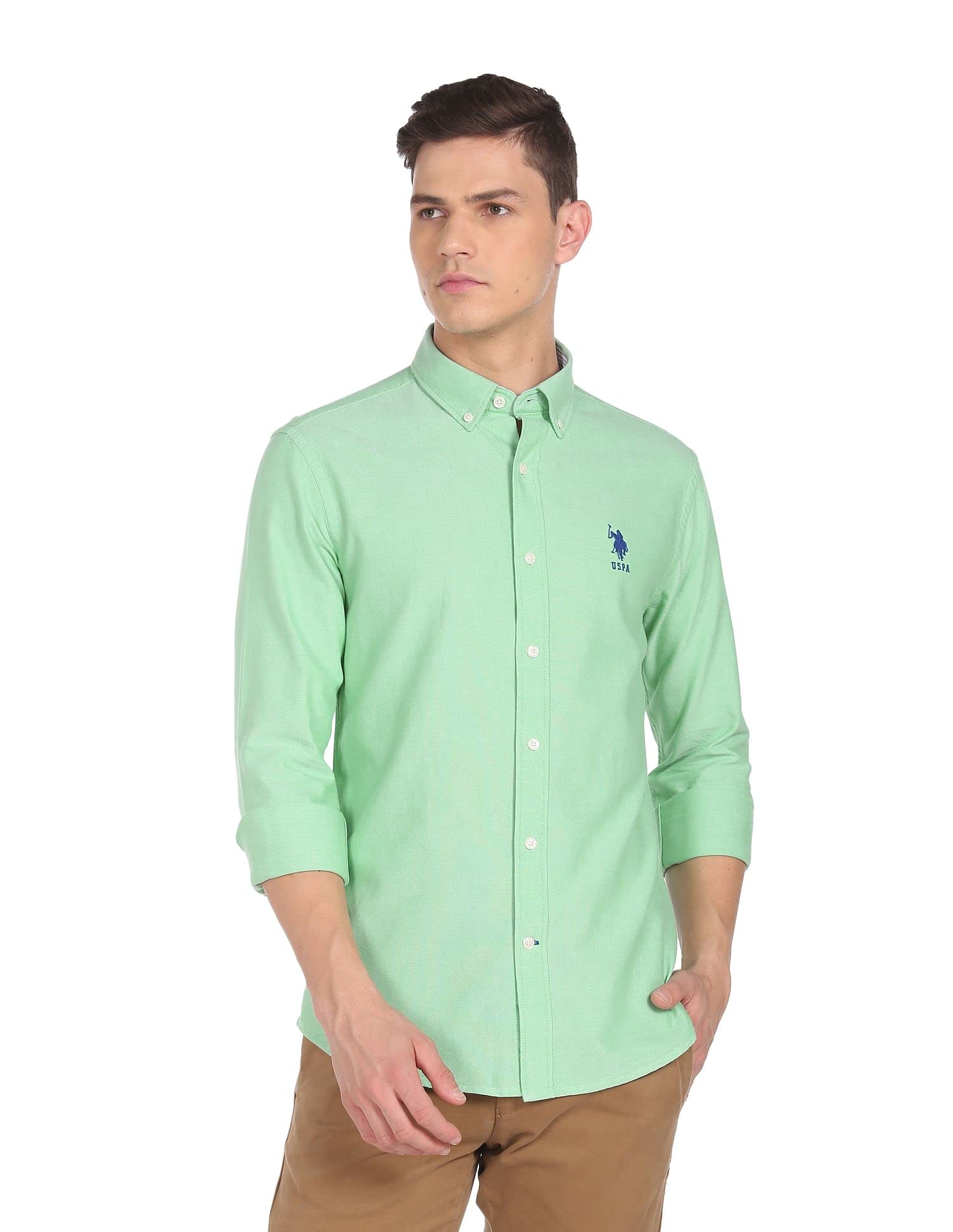 Solid Cotton Shirt for Men | Tailored Fit, Button-Down Collar, Long Sleeves with Rounded Cuffs Casual Shirt for Men-image-3