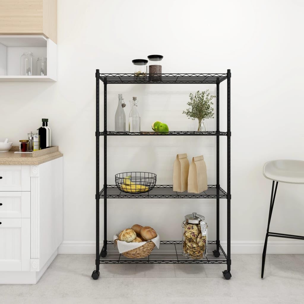 Générique Étagère de Rangement 4 Niveaux et Roues 90x35x137cm Noir 200 kg,Entreprise & Industrie,Stockage Industriel,Étagères industrielles,324628